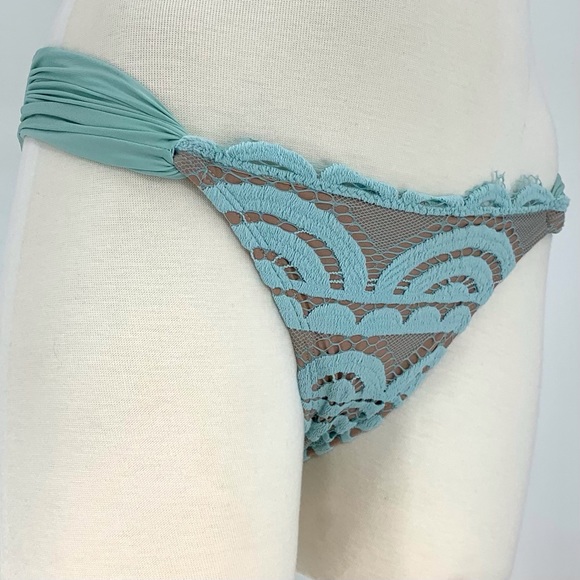PQ Swim NWT Seafoam Green Lace Fanned Full Bikini Bottom, Small - Picture 10 of 16